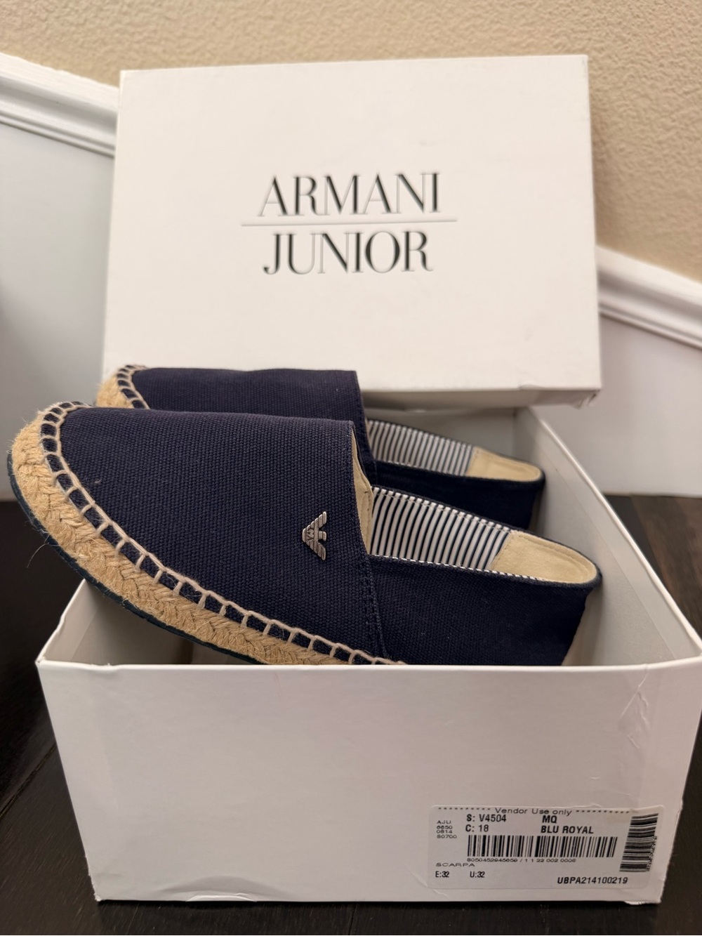 Armani Junior Blu Royal Canvas Kids Espadrilles